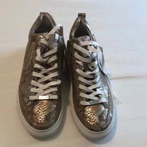J. Slides size 7.5 never worn snakeskin sneakers. Silvery-gold- tan shiny